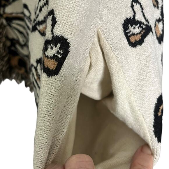 Chico’s Fringe Open Cardigan 3 / XL Boho Jacquard Floral Print Pockets Cozy Chic - Picture 7 of 9